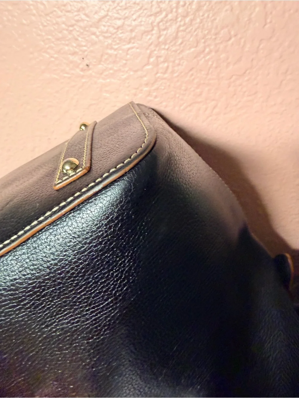 Dooney & Bourke Black Leather Shoulder Bag with Brass Hardware